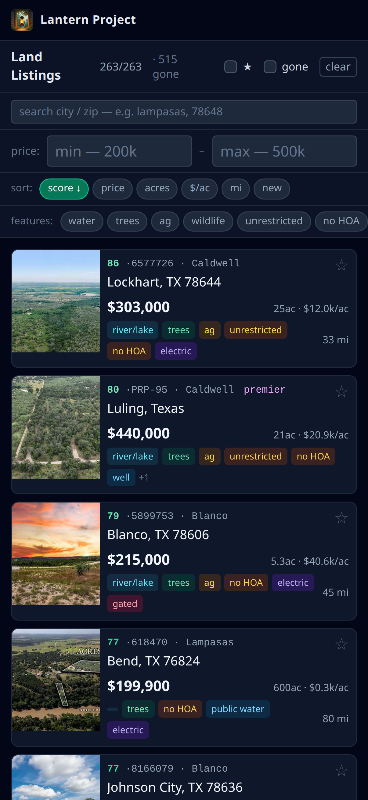 Land listings