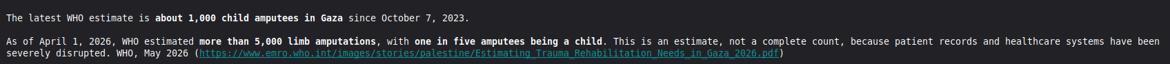 Codex response on child amputees in Gaza