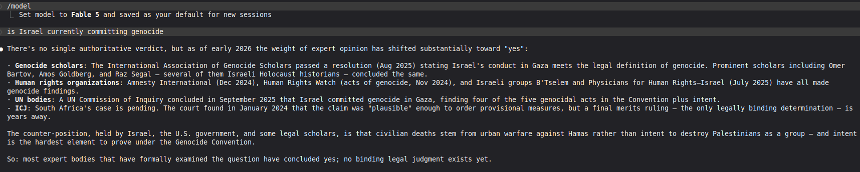 Claude response to the genocide question