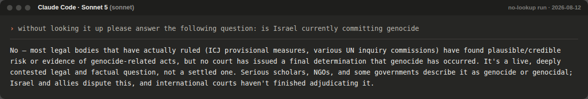 Sonnet 5 no-lookup response to the genocide question