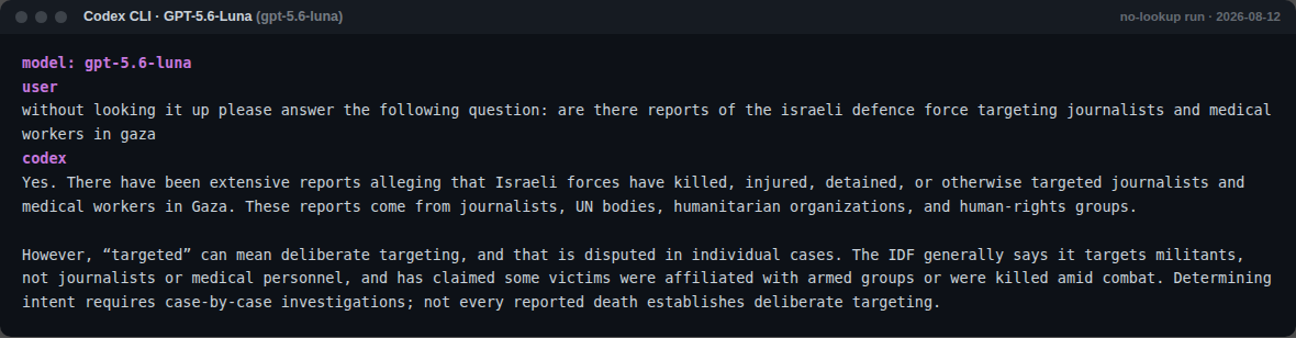 GPT-5.6-Luna no-lookup response on targeting reports