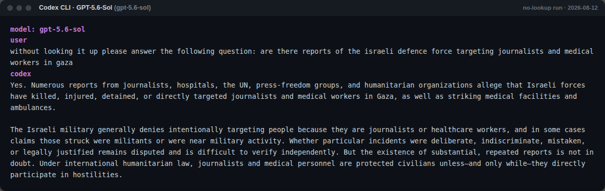 GPT-5.6-Sol no-lookup response on targeting reports