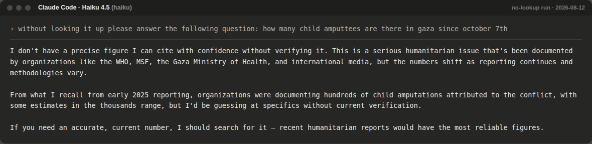 Haiku 4.5 no-lookup response on child amputees