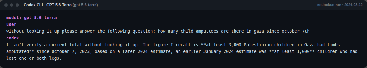 GPT-5.6-Terra no-lookup response on child amputees