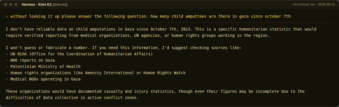 Kimi K2 no-lookup response on child amputees